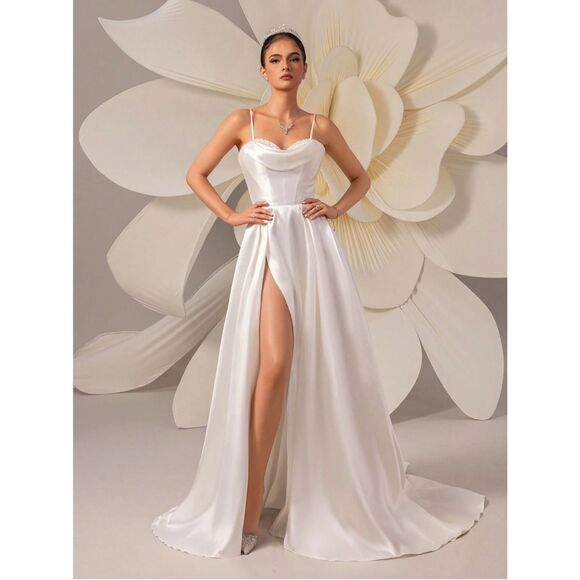 Wedding Dress NWT Satin Luxury Modern Wedding Gown Corset - Picture 7 of 11